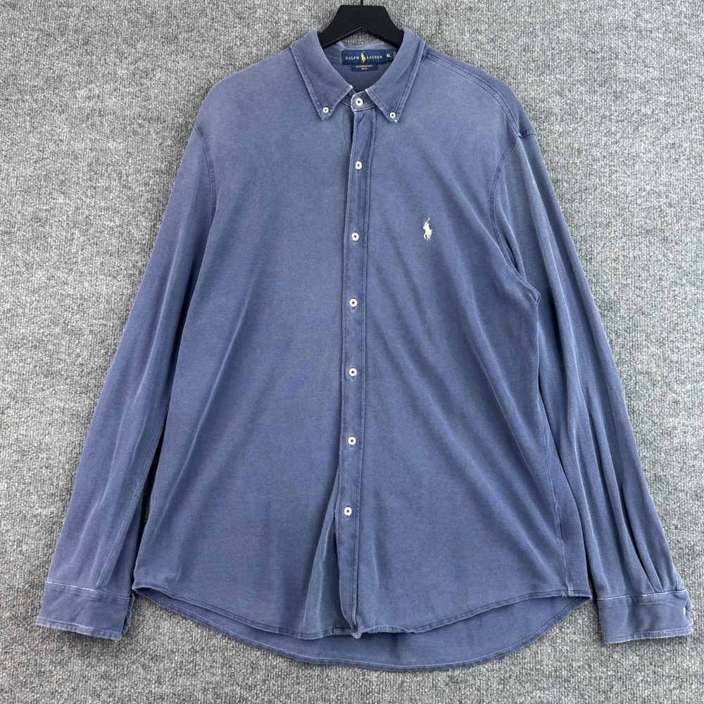 Ralph Lauren Button Down Shirt Mens XL Blue Featherweight Mesh Cotton Pony